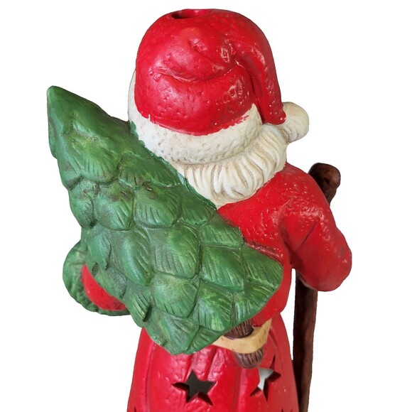 Hand Painted Ceramic Santa 11 inch tall Tea Light Holder Star Cutouts Early 2000 - Picture 5 of 10